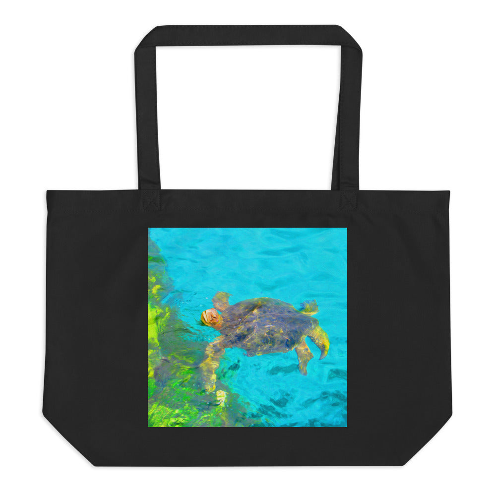 Large Organic Tote Bag With Sea Turtle