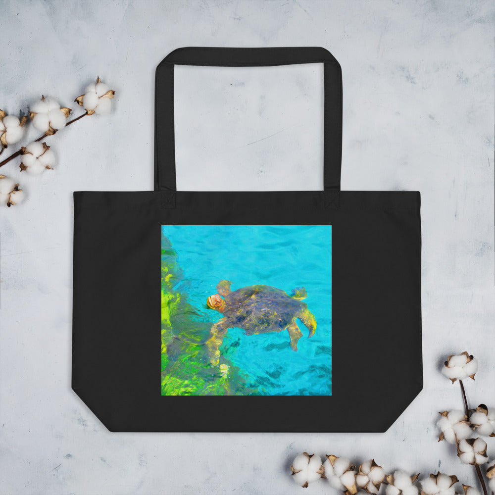 Large Organic Tote Bag With Sea Turtle