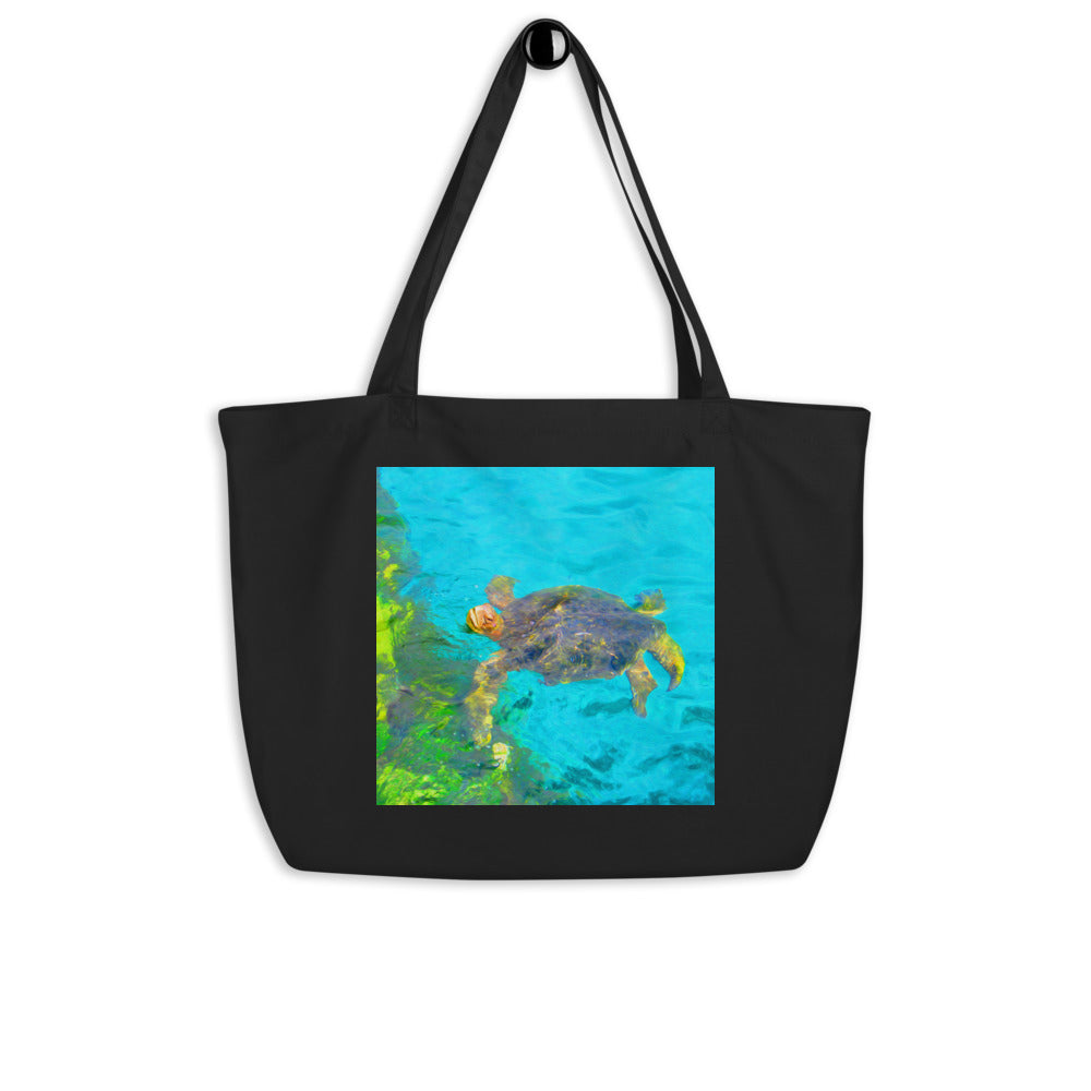 Large Organic Tote Bag With Sea Turtle