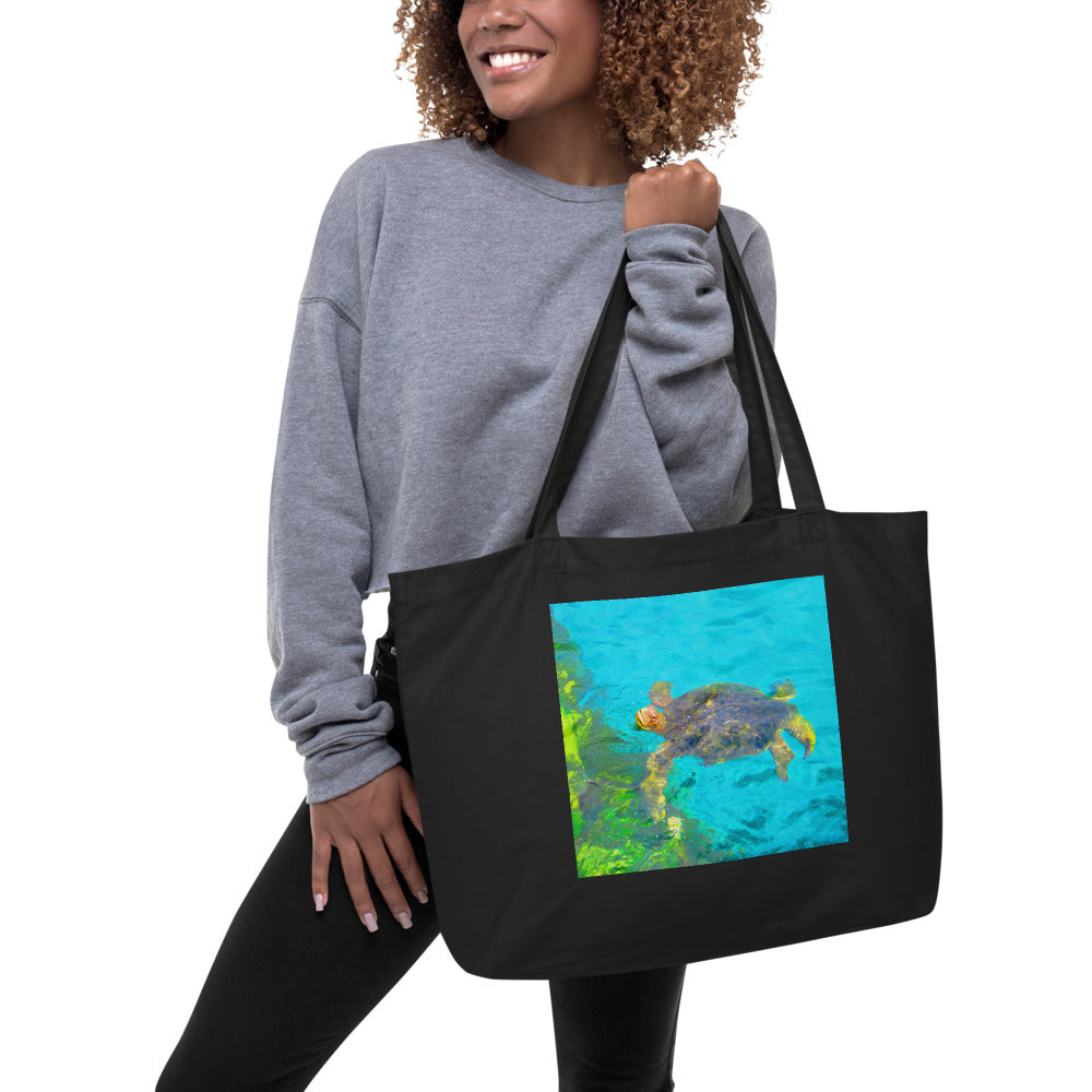 Large Organic Tote Bag With Sea Turtle