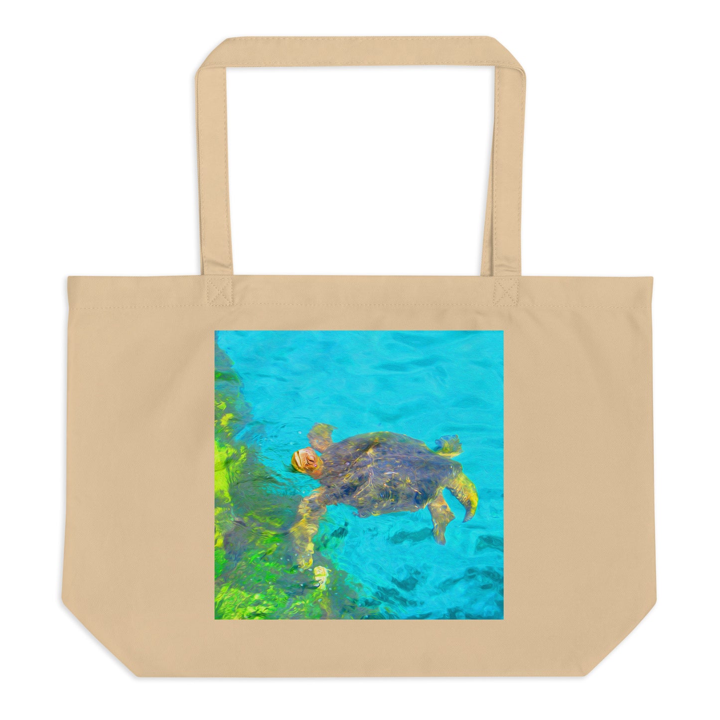 Large Organic Tote Bag With Sea Turtle