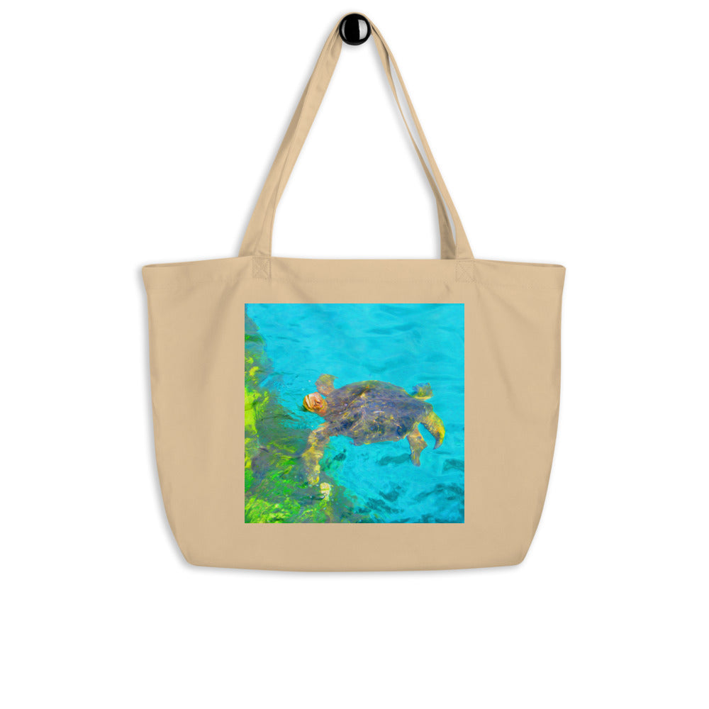 Large Organic Tote Bag With Sea Turtle