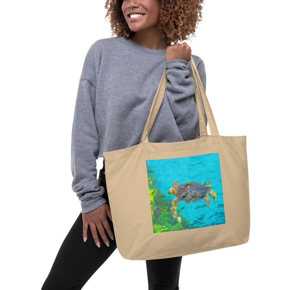 Large Organic Tote Bag With Sea Turtle